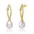 Sterling Silver 14k Yellow Gold Plated with Pearl & Cubic Zirconia Oblong Marquise Drop Earrings - Gold