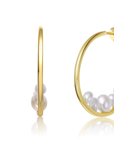 GENEVIVE Sterling Silver 14k Yellow Gold Plated with White Pearl Cluster 3/4 C-Hoop Earrings product
