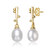 Sterling Silver 14k Yellow Gold Plated with White Pearl & Cubic Zirconia Linear Stick Earrings - Gold