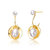 Sterling Silver 14k Yellow Gold Plated with White Pearl Double Drop Seashell Dangle Earrings - Gold