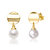 Sterling Silver 14k Yellow Gold Plated with White Pearl & Gold Medallion Coin Double Drop Dangle Earrings - Gold