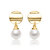 Sterling Silver 14k Yellow Gold Plated with White Pearl & Gold Medallion Coin Double Drop Dangle Earrings