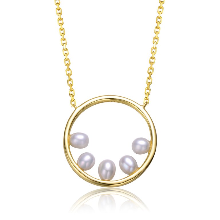 Sterling Silver 14k Yellow Gold Plated with White Pearl Halo Eternity Circle Pendant Layering Necklace - Gold