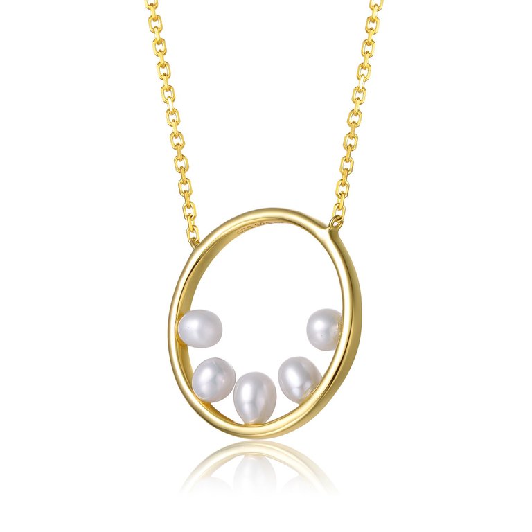 Sterling Silver 14k Yellow Gold Plated with White Pearl Halo Eternity Circle Pendant Layering Necklace