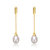 Sterling Silver 14k Yellow Gold Plated With White Pearl Linear Dangle Drop Cable Chain Earrings