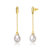 Sterling Silver 14k Yellow Gold Plated With White Pearl Linear Dangle Drop Cable Chain Earrings - Gold