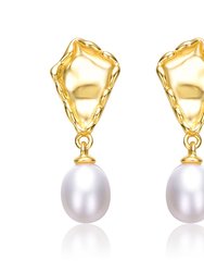 Sterling Silver 14k Yellow Gold Plated With White Pearl Nugget Dangle Earrings