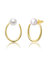 Sterling Silver 14k Yellow Gold Plated With White Pearl Oblong Oval Halo Hoop Dangle Earrings - Gold