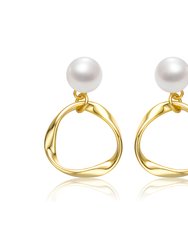 Sterling Silver 14k Yellow Gold Plated With White Pearl Twisted Eternity Circle Halo Double Drop Dangle Earrings