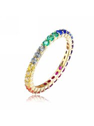 Sterling Silver 14k Yellow Gold with Multi-Color Cubic Zirconia Eternity Ring - Multicolor
