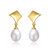 Sterling Silver 14k Yellow Gold With White Pearl Drop Geometric Shield Retro Dangle Earrings