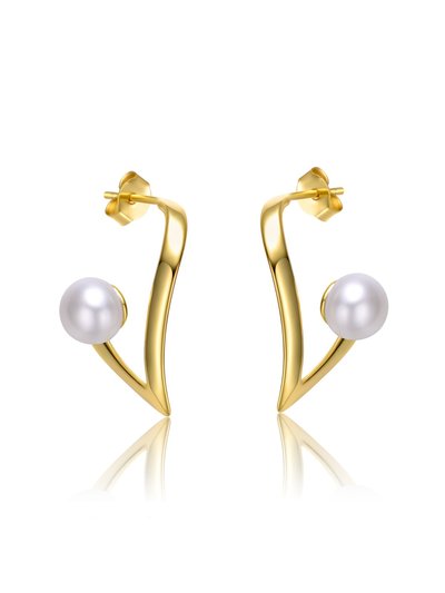Genevive Sterling Silver 14k Yellow Gold With White Pearl Open Geometric Abstract Art Earrings product
