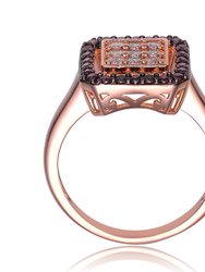 Sterling Silver 18k Rose Gold Plated With Black And Clear Cubic Zirconia Pave Ring