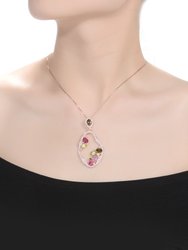 Sterling Silver 18k Rose Plated Multi Color Cubic Zirconia Assymetrical Spring Ring Pendant Necklace