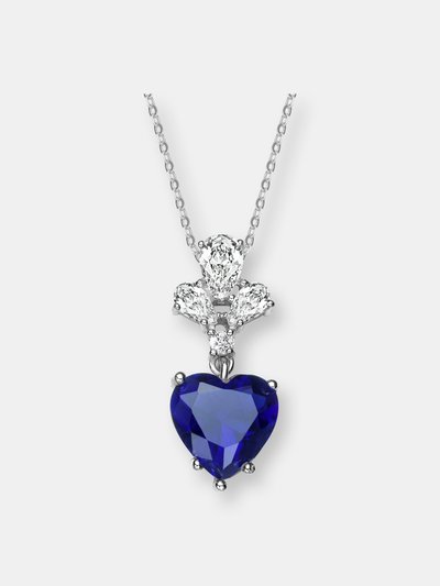 Genevive Sterling Silver Blue Cubic Zirconia Heart Pendant Necklace product
