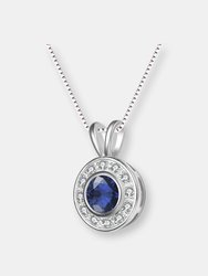 Sterling Silver Blue Cubic Zirconia Round Necklace