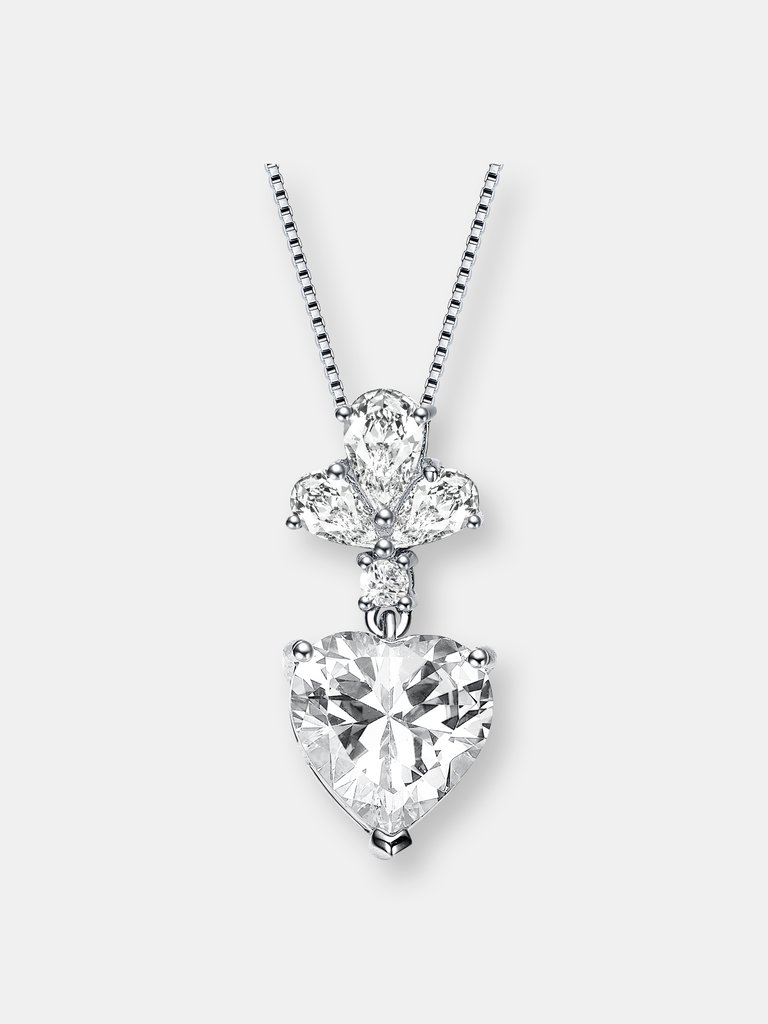 Sterling Silver Clear Cubic Zirconia Accent Heart Shaped Pendant Necklace - Silver