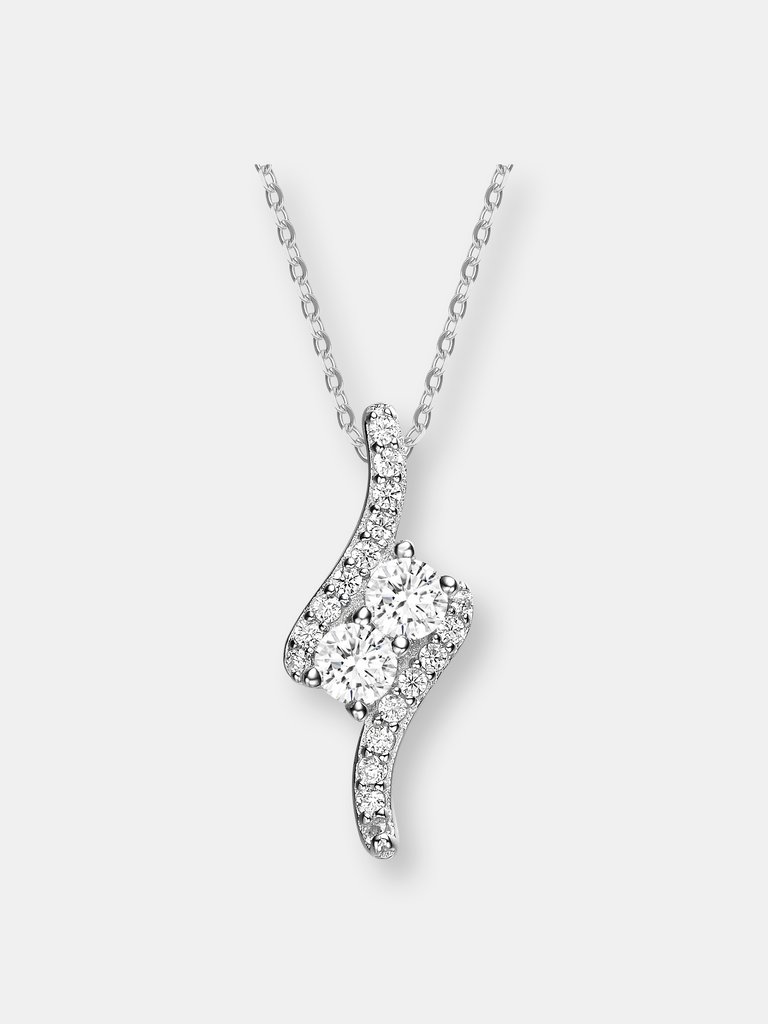 Sterling Silver Clear Cubic Zirconia Accent Pendant Necklace - Clear