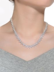 Sterling Silver Clear Cubic Zirconia Cluster Tennis Necklace