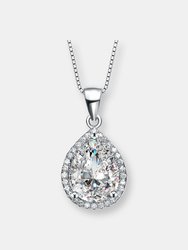 Sterling Silver Clear Cubic Zirconia Teardrop Shaped Pendant Necklace - Silver