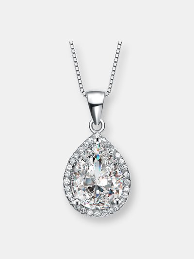 Genevive Sterling Silver Clear Cubic Zirconia Teardrop Shaped Pendant Necklace product