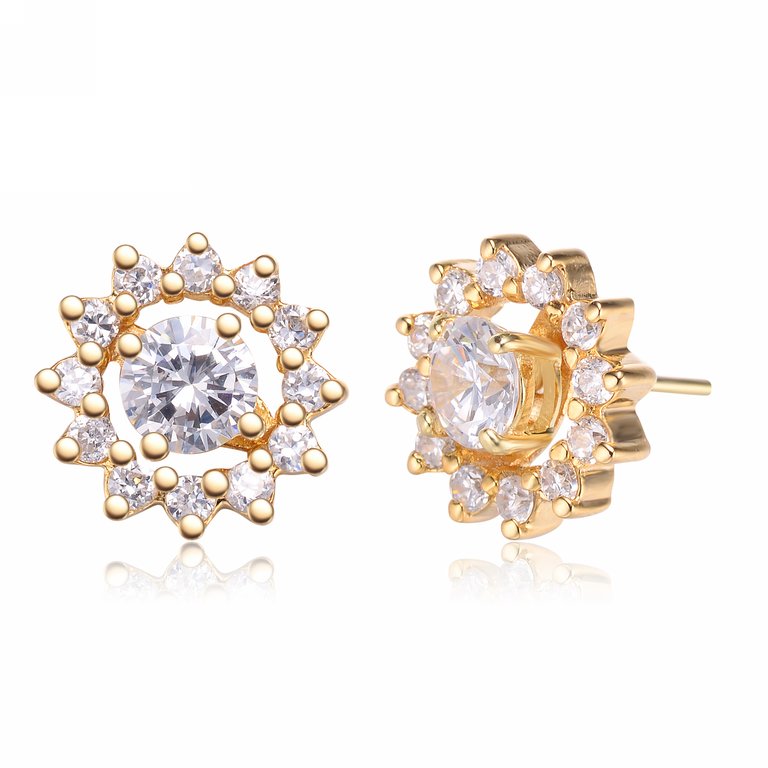 Sterling Silver Clear Or Gold Plated Cubic Zirconia Wreath Earrings - Yellow Gold