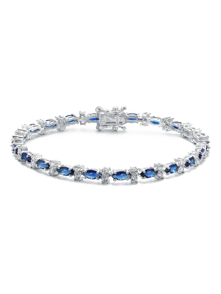 Sterling Silver Colored Marquise Cubic Zirconia Tennis Bracelet - Sapphire