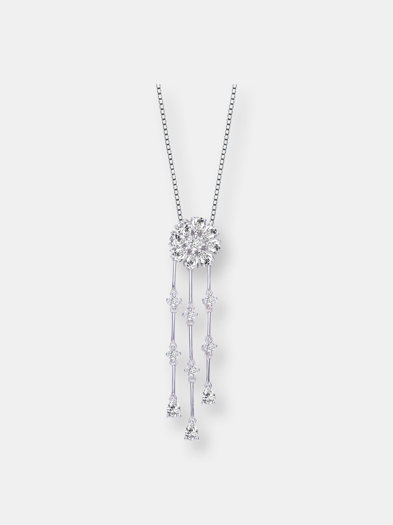 Sterling Silver Cubic Zirconia And White Cubic Zirconia Dangling Pendant Necklace - Silver