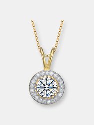 Sterling Silver Cubic Zirconia Gold Platedround Necklace - Gold