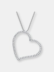 Sterling Silver Cubic Zirconia Heart Shape Pendant Necklace - Silver