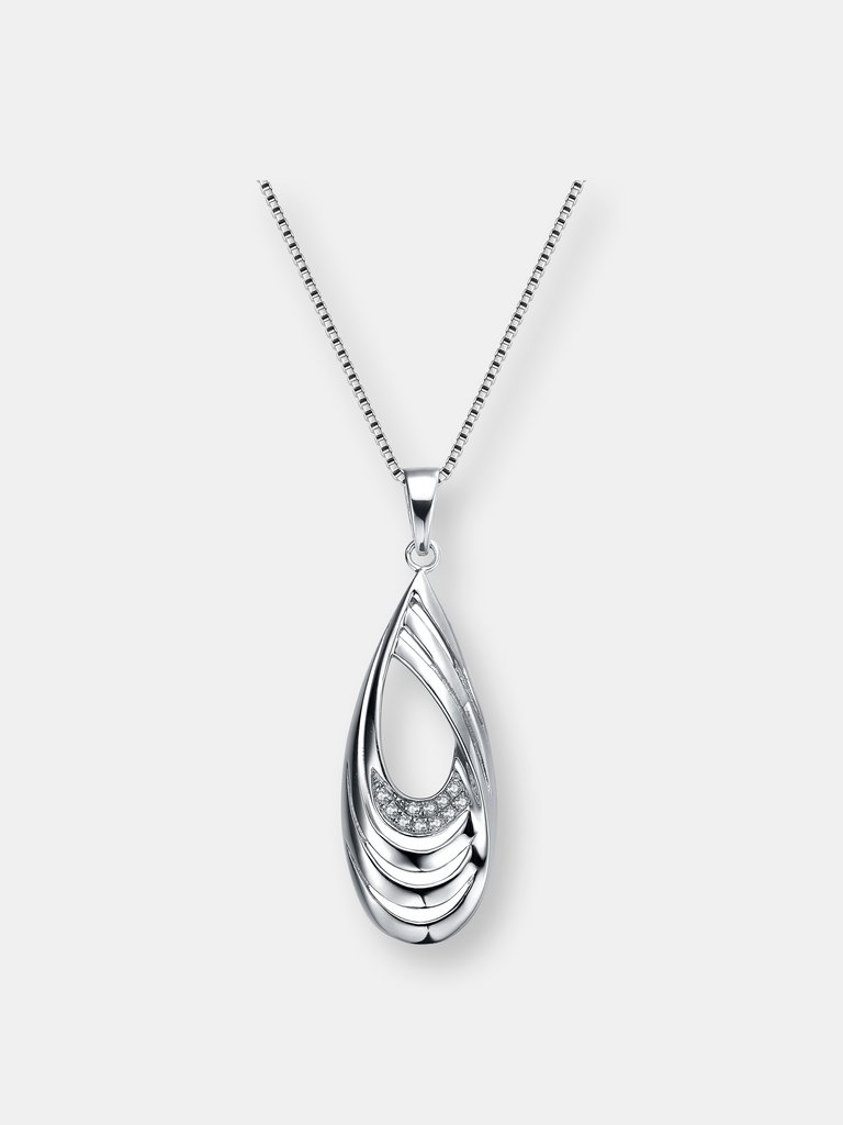 Sterling Silver Cubic Zirconia Oval Swirl Necklace - Silver