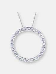 Sterling Silver Cubic Zirconia Round Circle Pendant Necklace - Silver