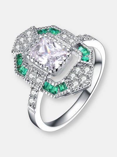 Genevive Sterling Silver Emerald Cubic Zirconia Coctail Ring product