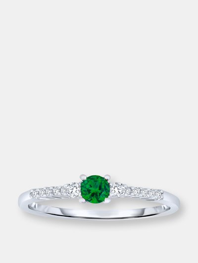 Genevive Sterling Silver Emerald Cubic Zirconia Engagement Ring product