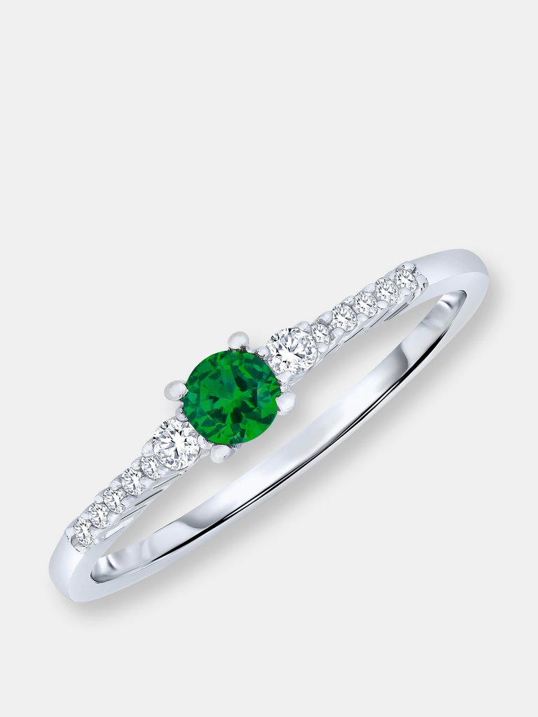 Sterling Silver Emerald Cubic Zirconia Engagement Ring