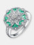 Sterling Silver Emerald Cubic Zirconia Floral Cocktail Ring - Green