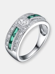 Sterling Silver Emerald Cubic Zirconia Pave Cocktail Ring - Green