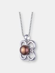 Sterling Silver Faux Brown Pearl Flower Shape Necklace