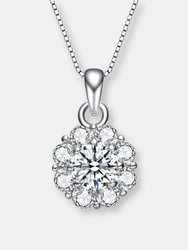 Sterling Silver Flower Inspired Cubic Zirconia Accent Pendant Necklace - Silver