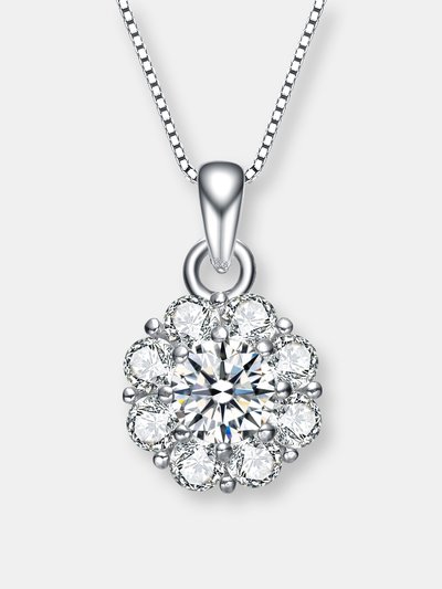 Genevive Sterling Silver Flower Inspired Cubic Zirconia Accent Pendant Necklace product