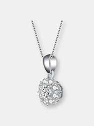 Sterling Silver Flower Inspired Cubic Zirconia Accent Pendant Necklace