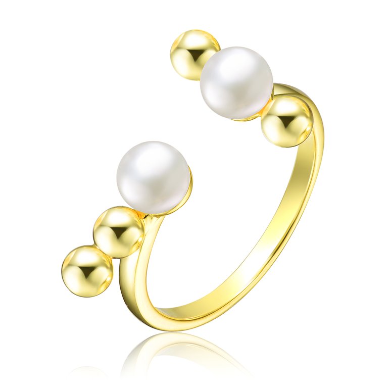 Sterling Silver Gold Plated 5MM Freshwater Pearls Modern Ring - Gold