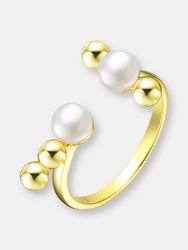 Sterling Silver Gold Plated 5MM Freshwater Pearls Modern Ring - Gold
