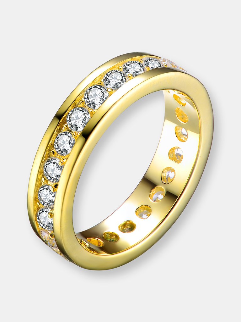Sterling Silver Gold Plated Cubic Zirconia Band Ring - Gold