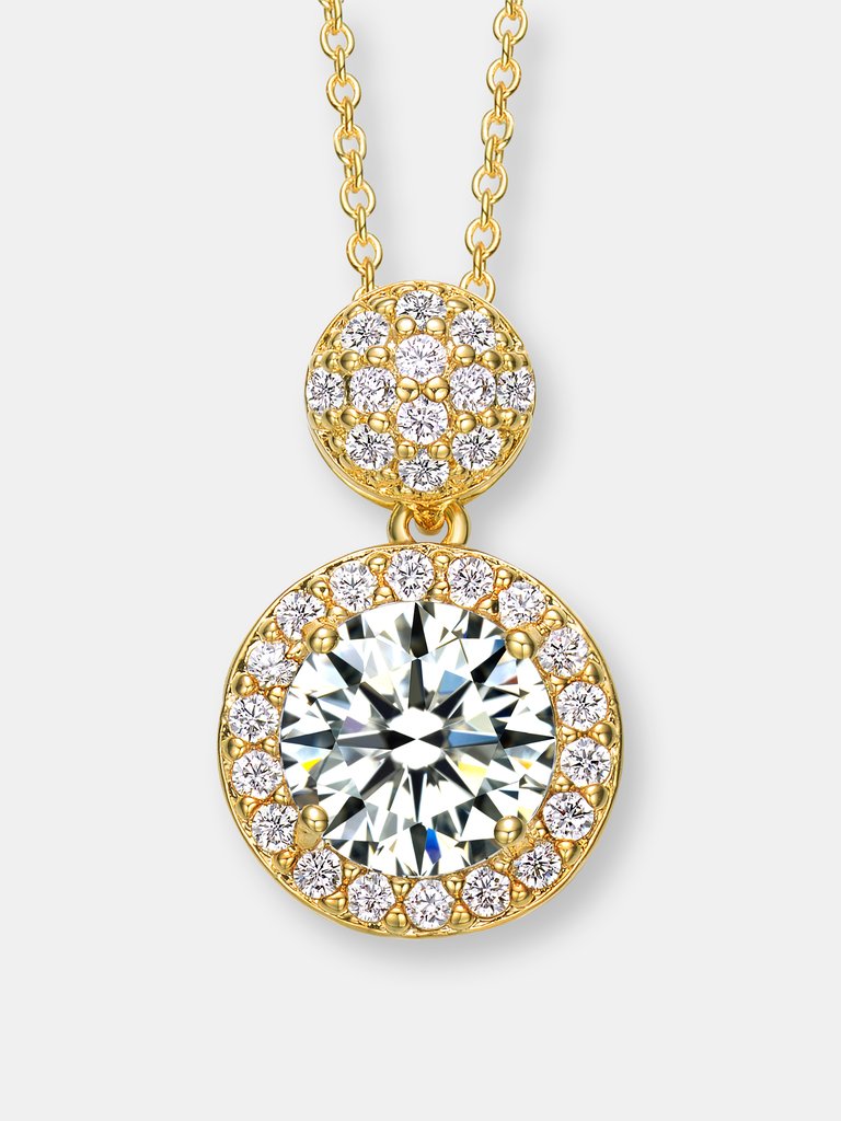 Sterling Silver Gold Plated Cubic Zirconia Halo Cluster Necklace - Gold