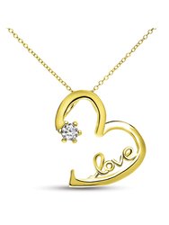 Sterling Silver Gold Plated Cubic Zirconia  "love" Heart Necklace - Gold Plated