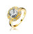 Sterling Silver Gold Plated Cubic Zirconia Pave Floral Ring - Gold