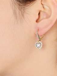 Sterling Silver Gold Plated Cubic Zirconia Pear Heart Pave Halo Drop Dangle Earrings