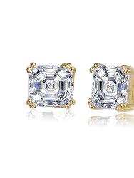 Sterling Silver Gold Plated Cubic Zirconia Square Stud Earrings - Gold