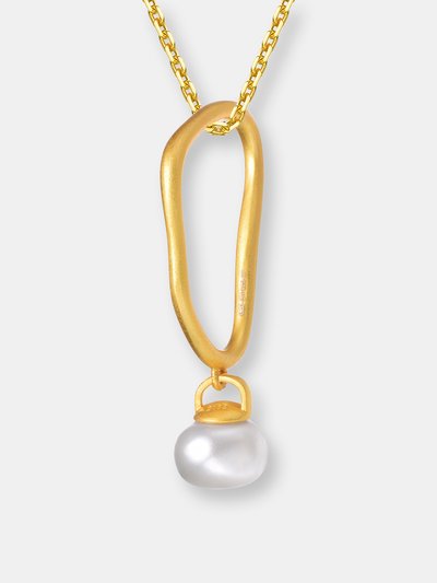 Genevive Sterling Silver Gold Plated Freshwater Button Pearl Pendant Necklace product